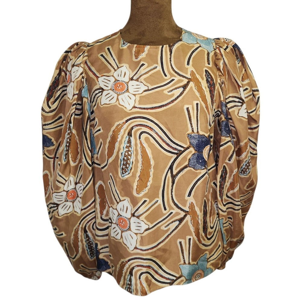 Ulla Johnson Puff Sleeve Blouse Size 2 Silk Top Long Sleeve Floral Women's